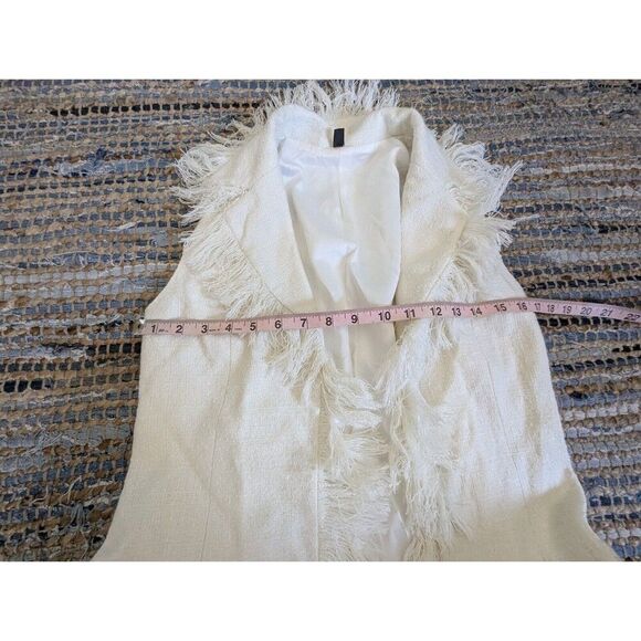 Penny Lane Coat Oatmeal Fuzzy Open Vest Sleeveless Women's S Festival Coquette - Picture 5 of 10